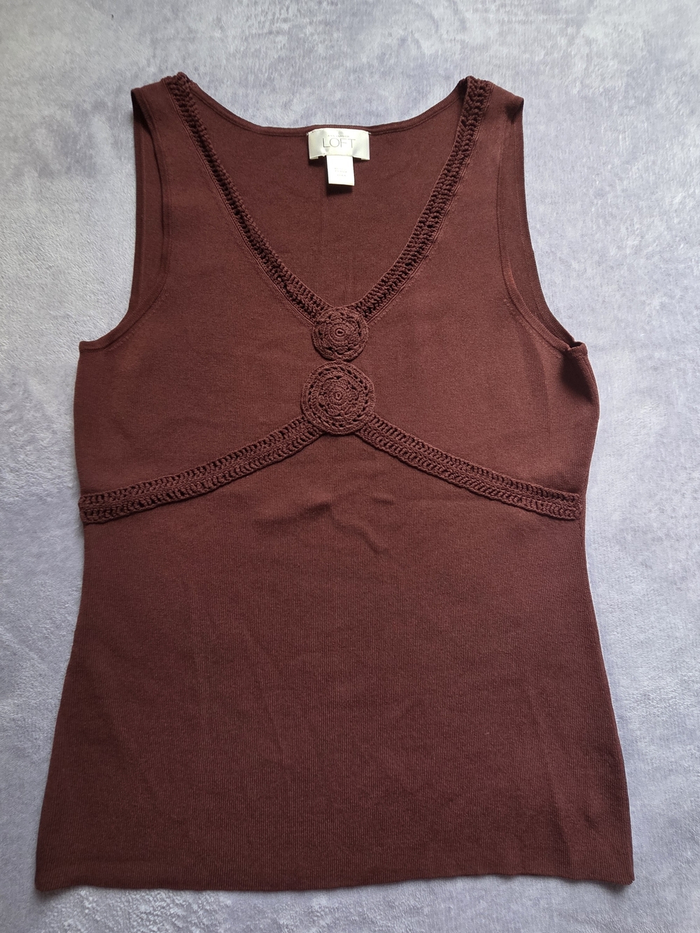 LOFT Women's Sleeveless Crochet-Trim Tank Top in Deep Burgundy